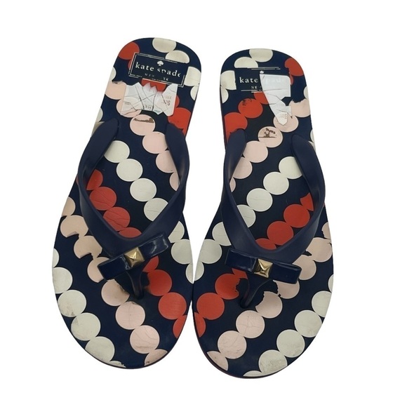 Kate Spade Blue Red Polka Dot Flip Flops Size 8 Women’s - Picture 5 of 9